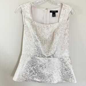 White House Black Market Cream Metallic Peplum Brocade Top